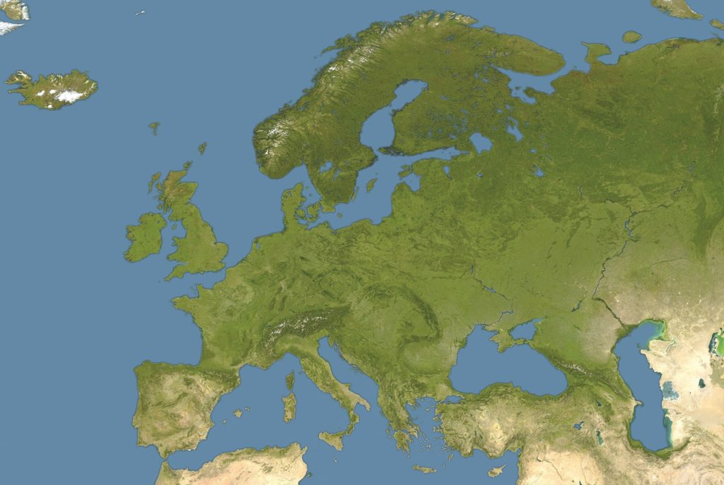europe map, satellite image, geographical location
